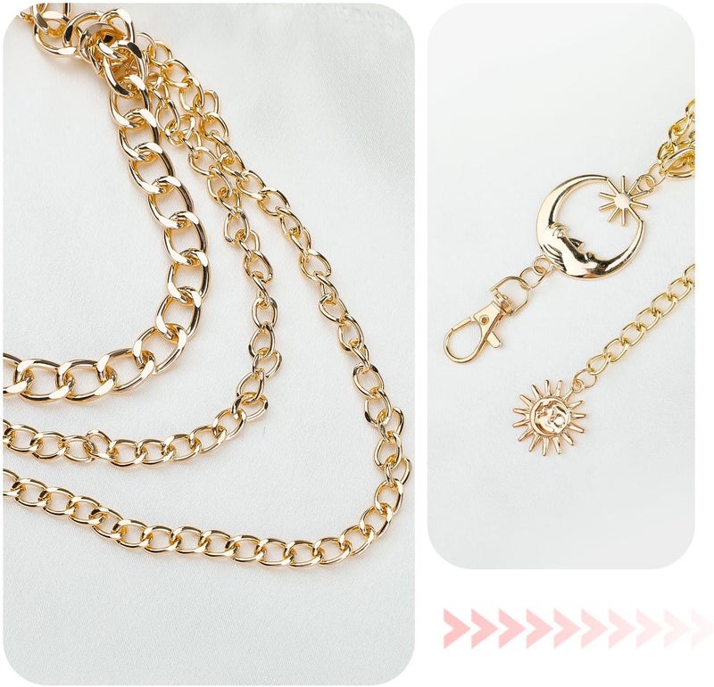 Pinsit Moon and Sun 3 Layered Metal Waist Chain Belt, Chain belt, Chain Belts for Women Dress Jeans(Golden) - Image 3